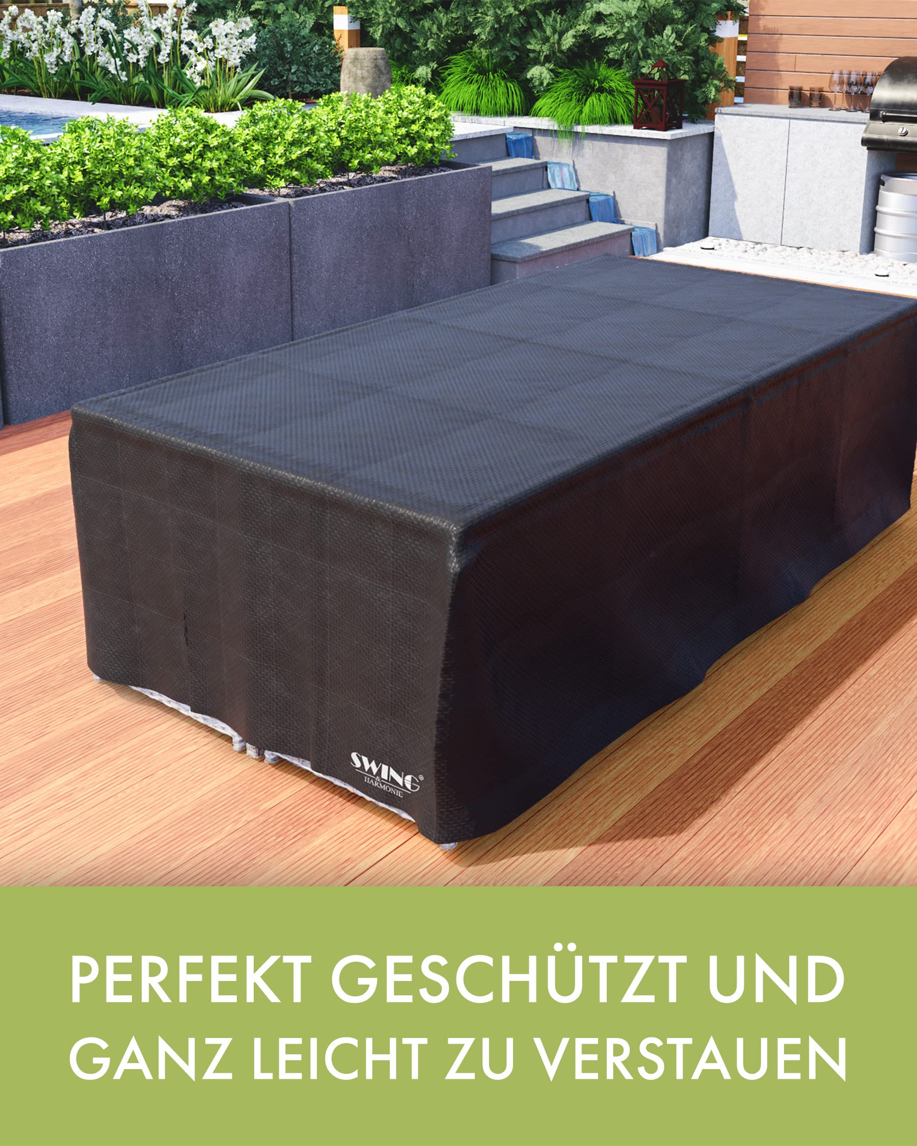 Swing & Harmonie Sitzgruppe Garten - Rattanmöbel Outdoor - Robuste Gartenmöbel - Hochwertige Gartengarnitur - Garten-Essgruppe - Outdoormöbel - Esstisch (9-Teilig, grau)