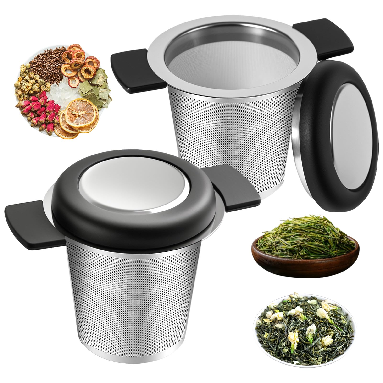 2PCS Tea Infuser for Loose Tea, Stainless Steel Tea Strainer, Fine Mesh Loose Tea Infuser with Heat Resistant Silicone Handles, Tea Leaf Strainer for Teapots, Mugs & Cups