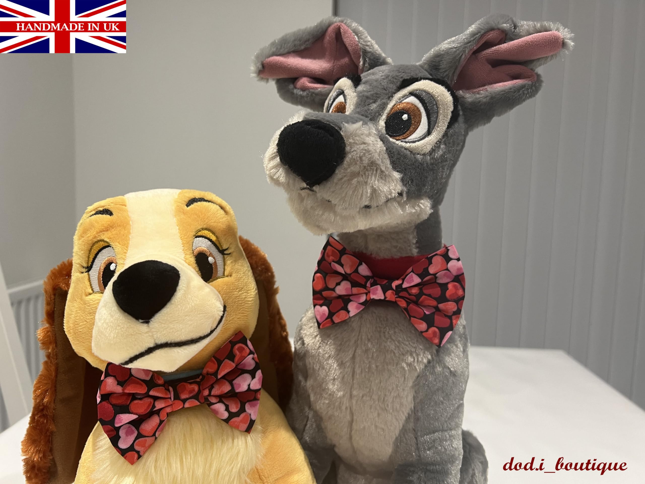 New Dogs Bow Tie Valentine's Day heart RED LOVE Elastic Bands attached ACCESSORY Handmade UK (Valentine Red Hearts LARGE) - Image 4