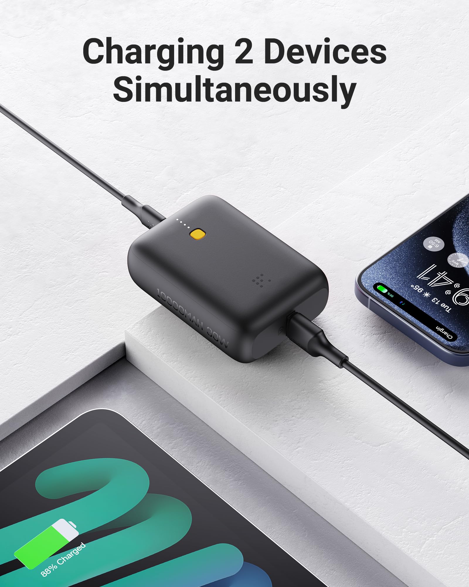 Powerbank VOLTME 10000mAh 36Wh Rapida Doppia, Porta USB-C e USB-A Batteria Esterna Compatta e Leggera Caricabatterie Portatile per iPhone Samsung Android e Dispositivi USB-C power Bank 2-Port Grigio