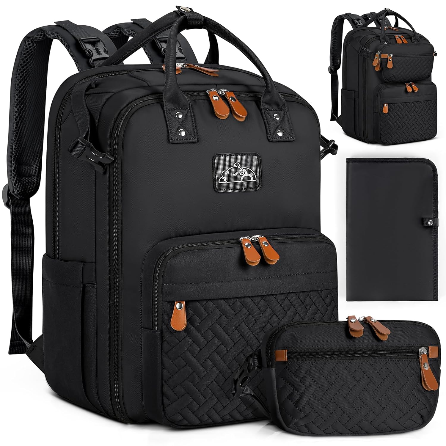 RAINSMORE Diaper Bag Backpack, Large Waterproof Baby Bag with Changing Pad, Detachable Crossbody Bag & Stroller Straps Travel Diaper Backpack for Moms Dads Unisex Baby Essentials Organizer RAINSMORE Diaper Bag Backpack, Large Waterproof Baby Bag with Changing Pad, Detachable Crossbody Bag & Stroller Straps Travel Diaper Backpack for Moms Dads Unisex Baby Essentials Organizer