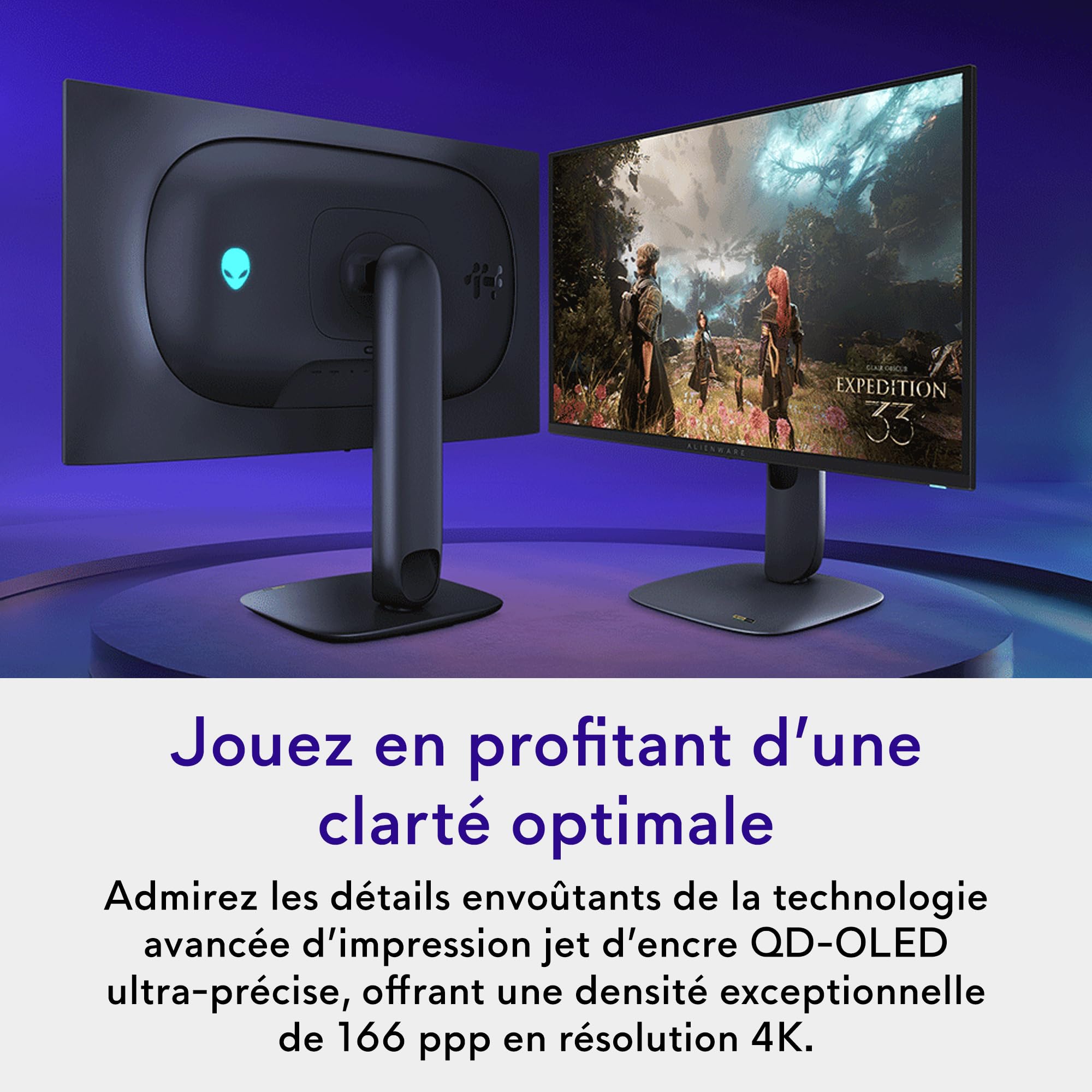 Alienware 27 4K QD-OLED Moniteur Gaming AW2725Q, 240Hz, 0,03ms, G-Sync | 0.03ms, NVIDIA G-SYNC Compatible, AMD FreeSync Premium Pro, HDR True Black 400, Dolby Vision, USB-C, Garantie 3 ans