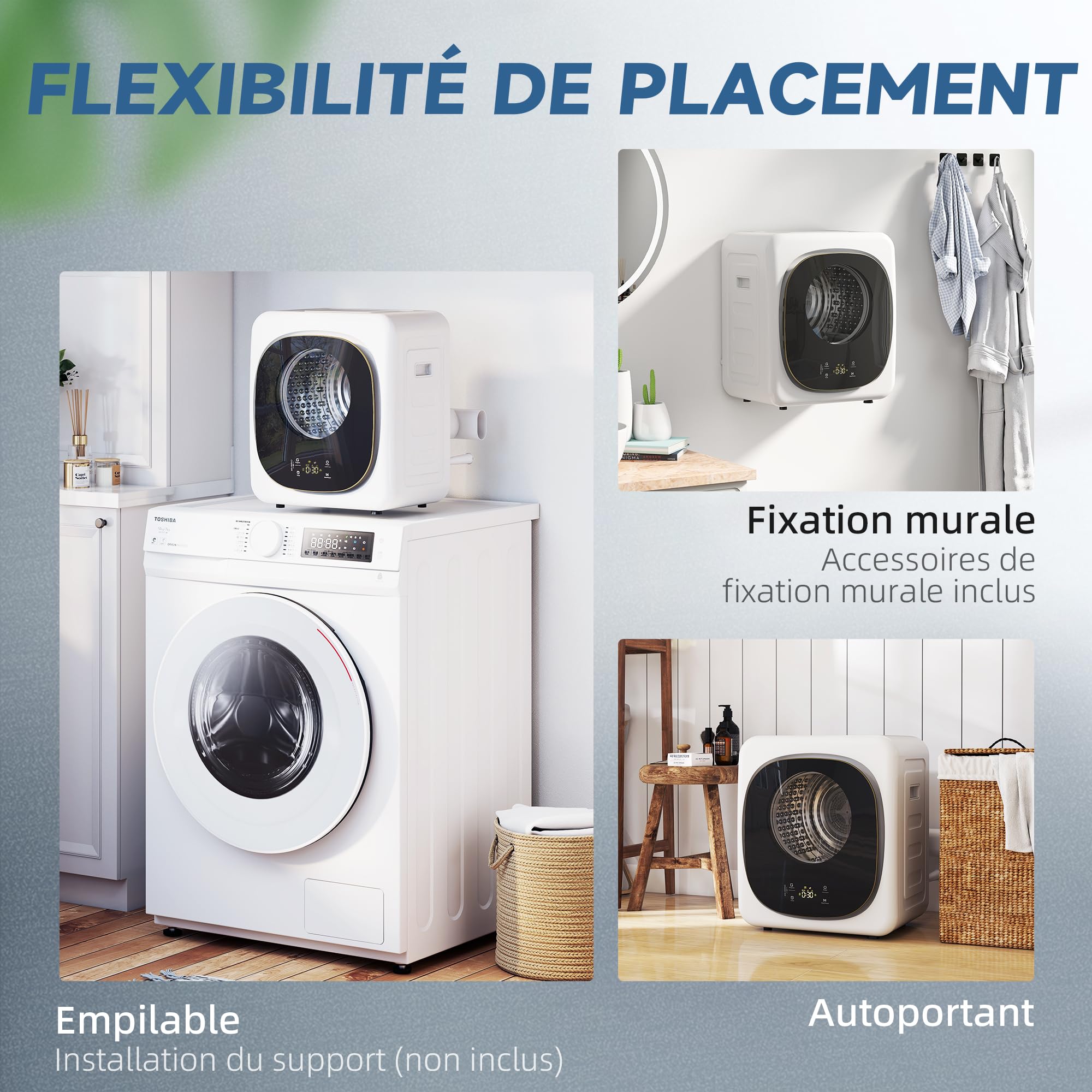 HOMCOM Sèche-linge à évacuation portable 4 Kg 800 W compact 5 modes de séchage capteur intelligent minuterie tambour réversible acier inoxydable blanc