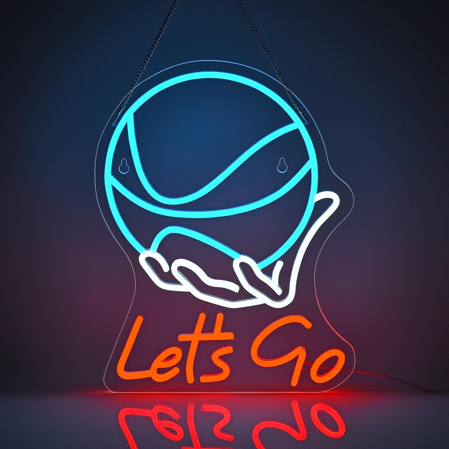 'Let's Go' Basketball Neon Sign for Wall Decor - 17"x12.6", Dimmable LED Sign for Room Decor. Ideal for Boys' & Men's Bedrooms, Living Rooms, & Sports Man Caves. Cool Blue & Red Basketball Gifts Idea!