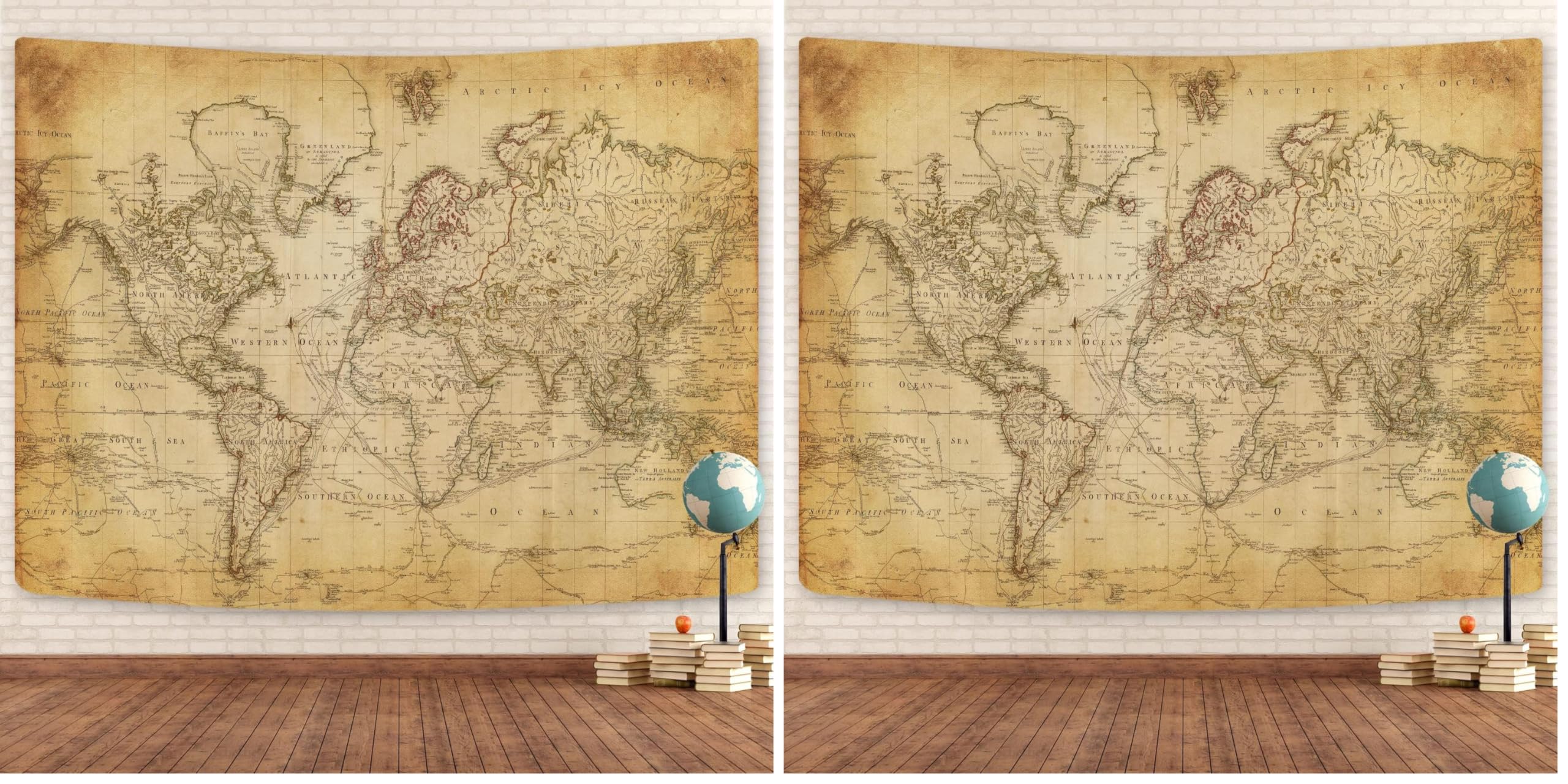 Old World Map Tapestry, Vintage World Map Geographical Distribution Tapestry Wall Hanging, Brown Historical Atlas Educational World Map Poster for Wall Classroom Bedroom Living Room Office 80x60 Inch
