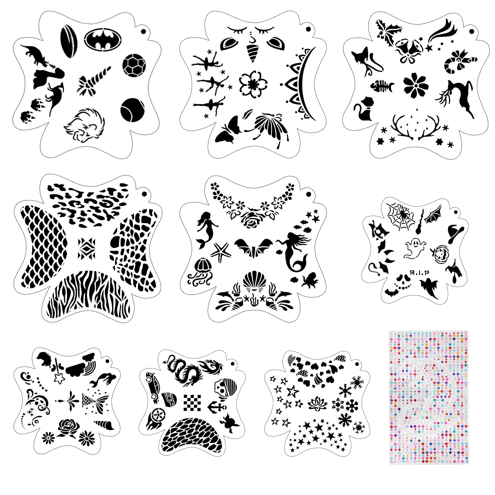 Trucco Bambini Kit Stencil Grim'Tout - 4 Modelli Riutilizzabili, Per Feste, Halloween, Compleanni Trucca Bimbi