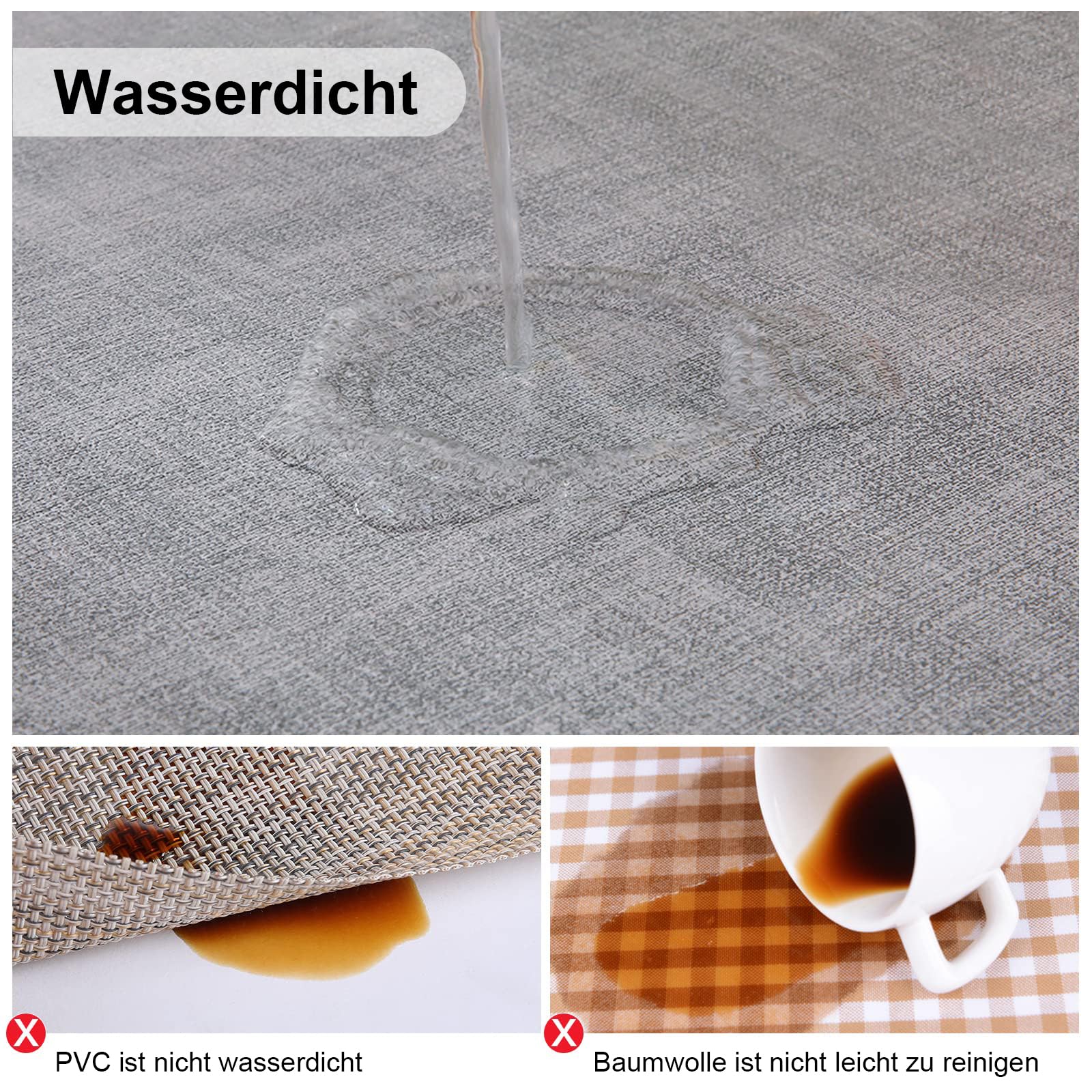 Homaxy Placemats, afwasbaar, rond 33 cm, dubbelzijdig afwasbaar, waterdicht, antislip, kunstleder, hittebestendige placemats met onderzetter (6-delige set, lichtgrijs