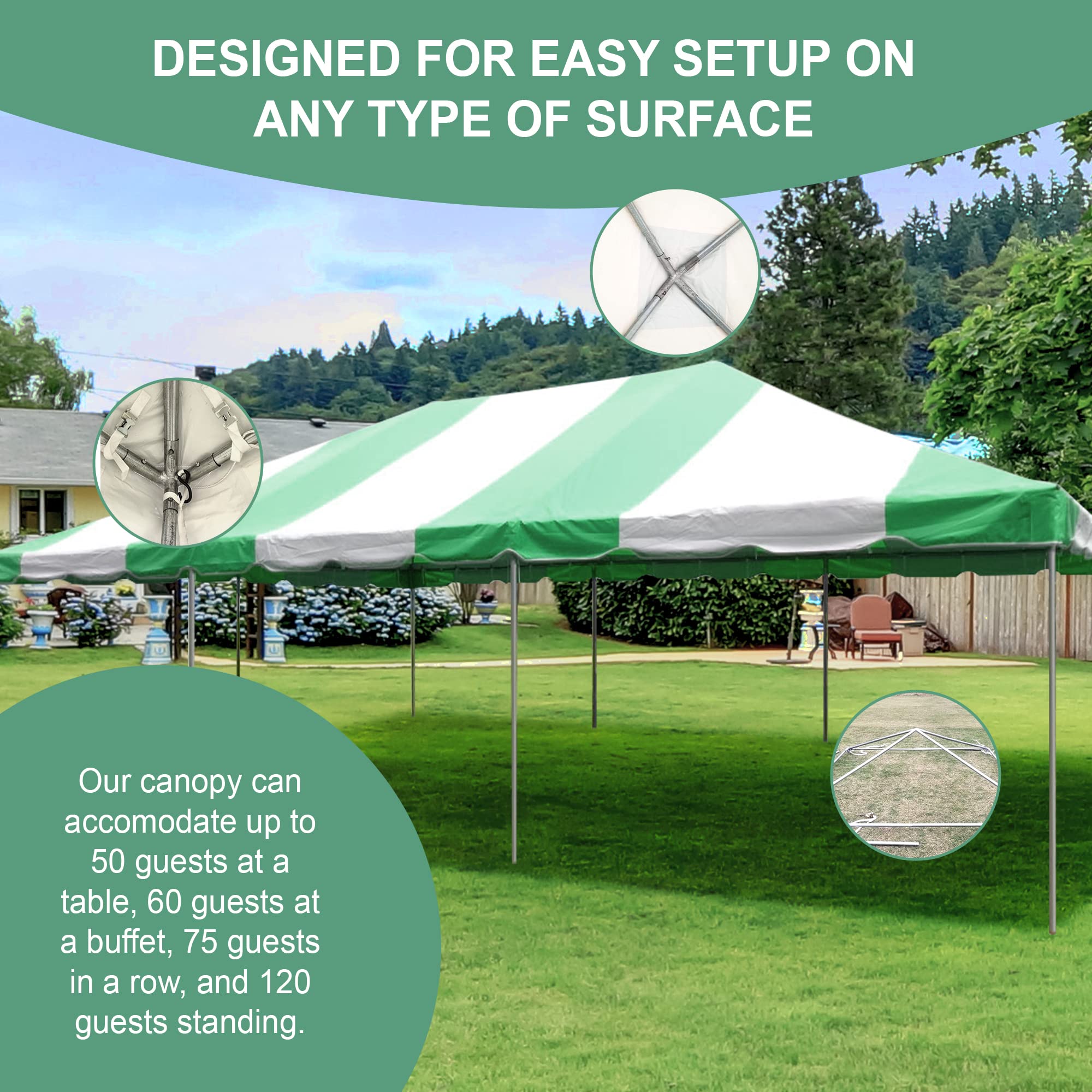 Party Tents Direct 20x30 Canopy Tent - Steel Frame - Outdoor Gazebo Pavilion Sun Shade Camping Shelter - Green Vinyl Heavy Duty Waterproof Tent Cover - Event Tents for Parties Wedding