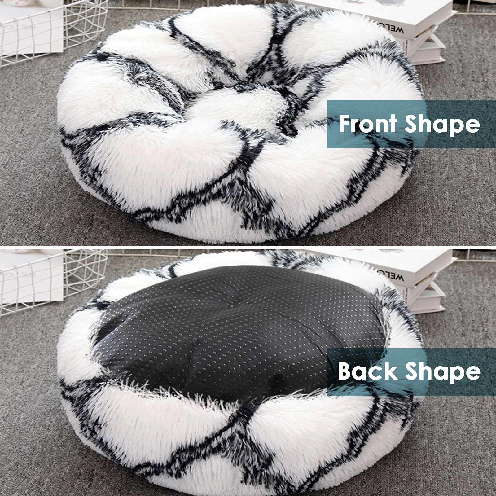 jiuzcare 50cm Calming Pet Bed for Small Dogs & Cats, Ultra-Soft 4cm Long Plush Donut Dog Bed - Image 4