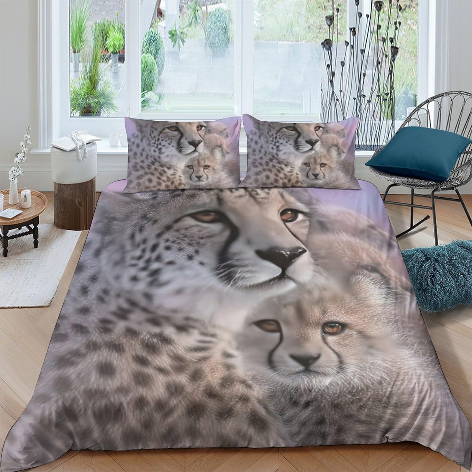 Ctjqhvkz Style-9 3D Printed Cheetah Family Fitted Sheet Microfiber Soft Breathable Wild Animal Bed Cover For Bedroom Guest Room Decor Single（135X200cm）