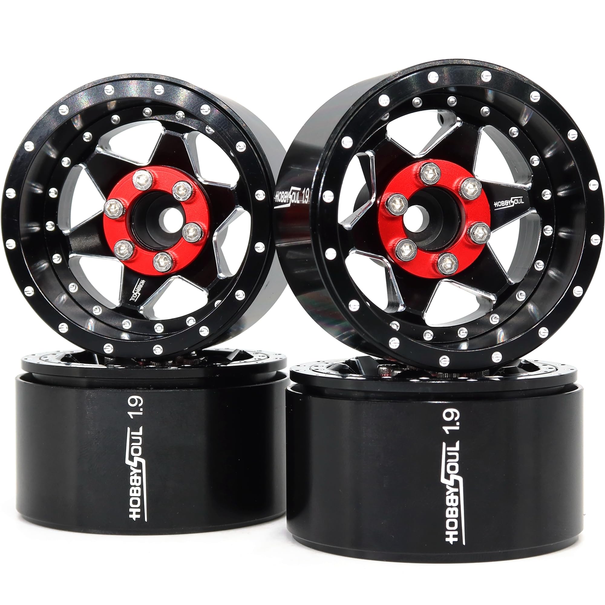 hobbysoul RC 1.9 Beadlock Wheels Adjustable 4 Negative Offsets Rims Black Hex 12mm for 1/10 Crawler Truck Axial SCX10 Traxxas TRX-4 Tamiay CC01 Redcat Gen8, (4-Pack)
