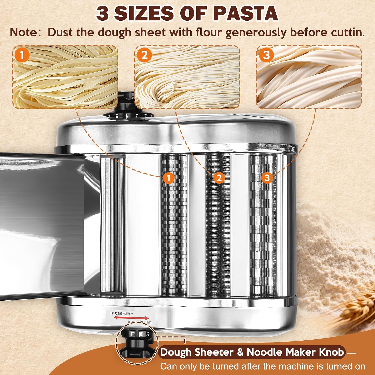 ADWAN Electric Pasta Maker, 3 Noodle Sizes for Spaghetti Fettuccine