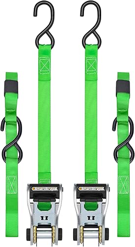 SMARTSTRAPS Correas de trinquete de 10 pies, color verde (paquete de 2)  1,500 libras de resistencia a la rotura de 500 libras de amarre de carga de