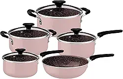 Jogo de Panelas Tramontina Tunis em Alumínio com Revestimento Interno Cerâmico e Externo Siliconado Rosa Trufado 5 Peças