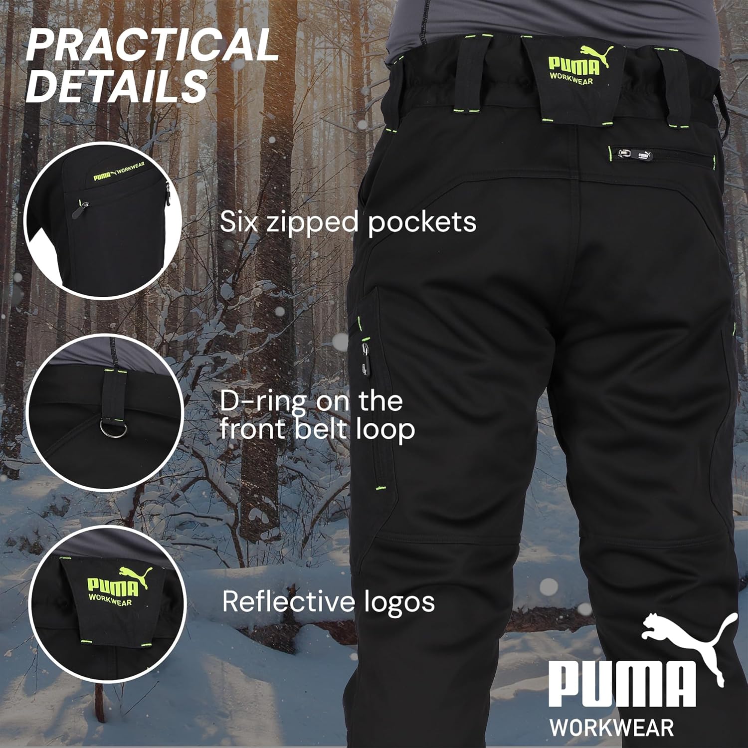 PUMA Workwear ProOne Alpine Lined Snow Hiking Pants Men - Outdoor Pants - Windproof & Water-Repellent Softshell Pants