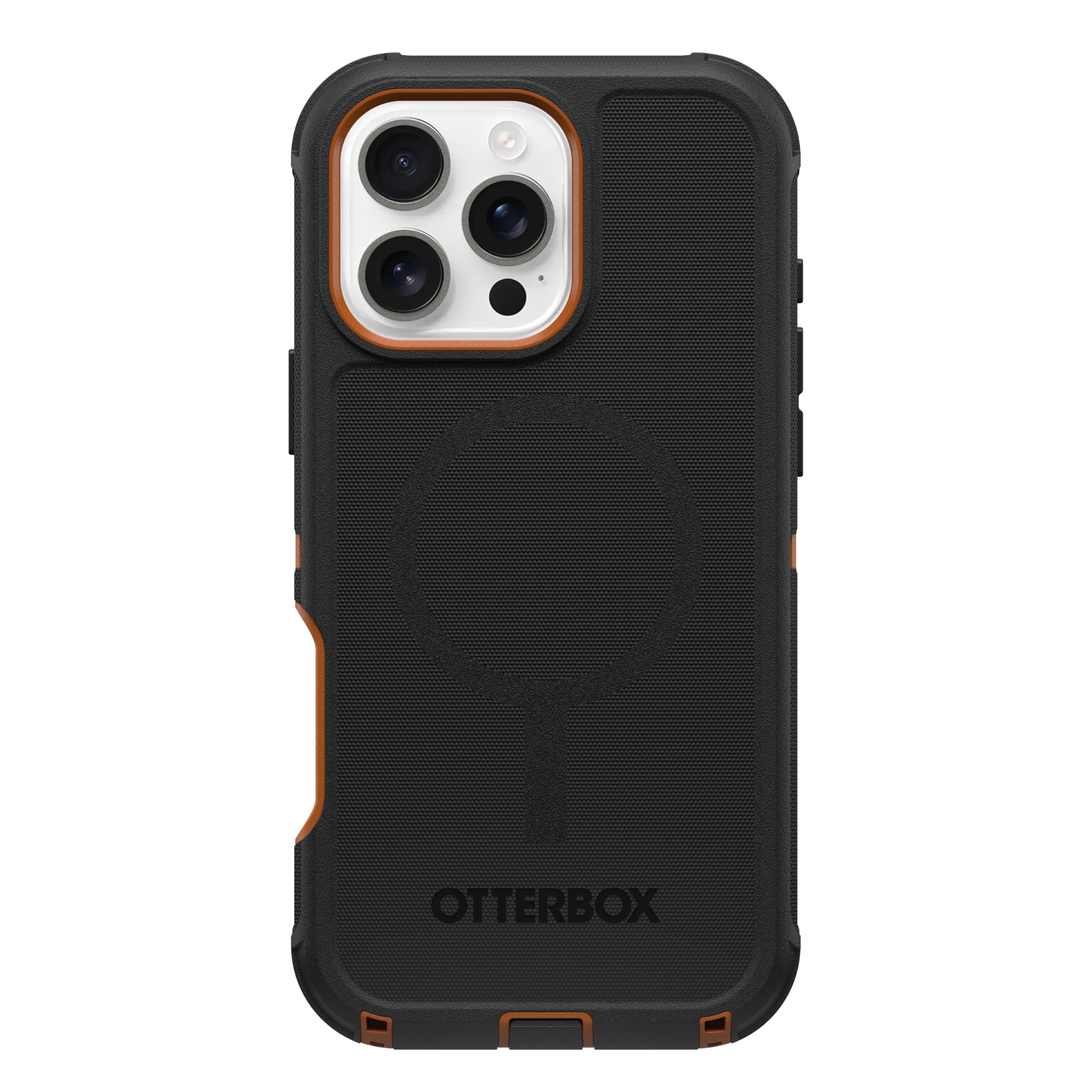 OtterBox Defender Series MagSafe - Carcasa para iPhone 16 Pro MAX (Solamente) - Iron Eclipse (Negro y Naranja) - Imanes incorporados - Sin Pantalla - Resistente y Duradera - con protección de Puerto