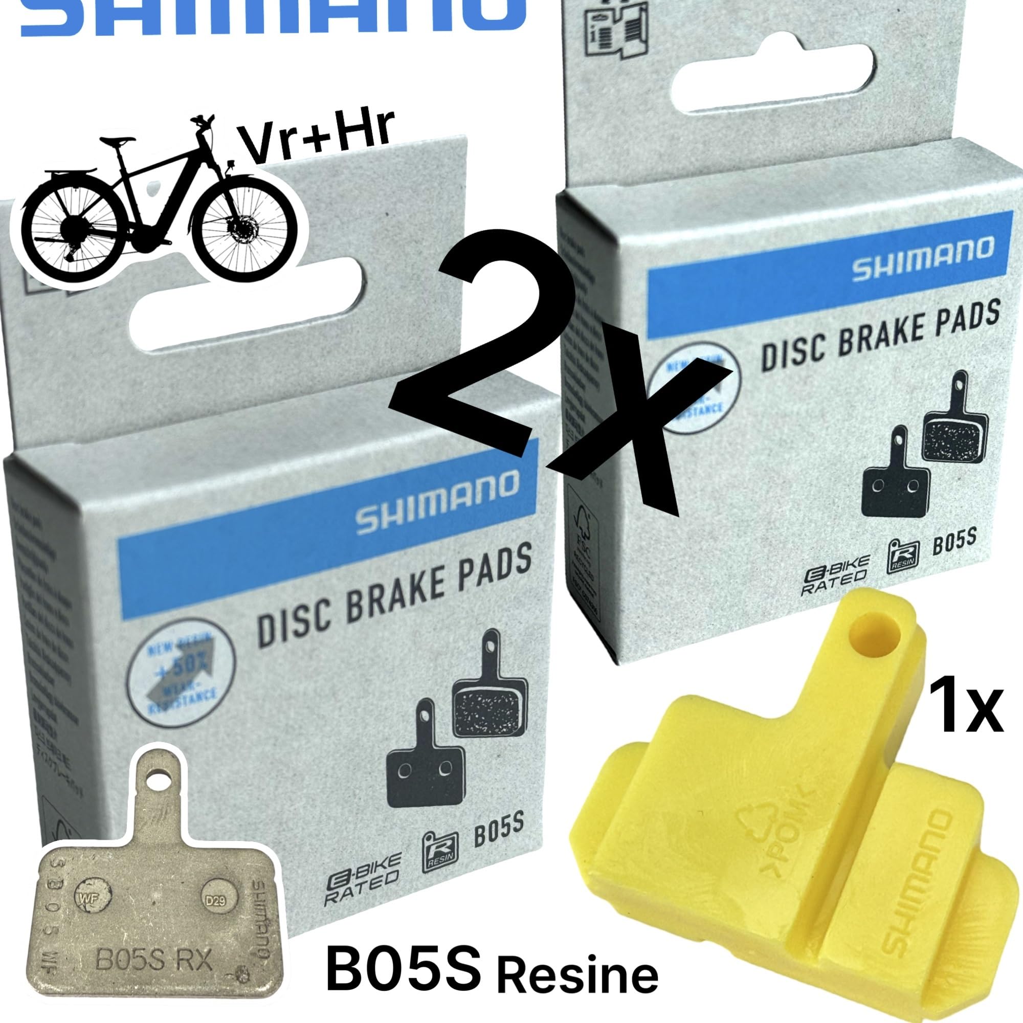 F26 - Pastiglie freno originali B05S RX in resina, per Shimano B01S B03S | Bicicletta MTB, città, tour, trekking, e-bike, freni a disco idraulici, 2 paia + 1 blocco di sfiato