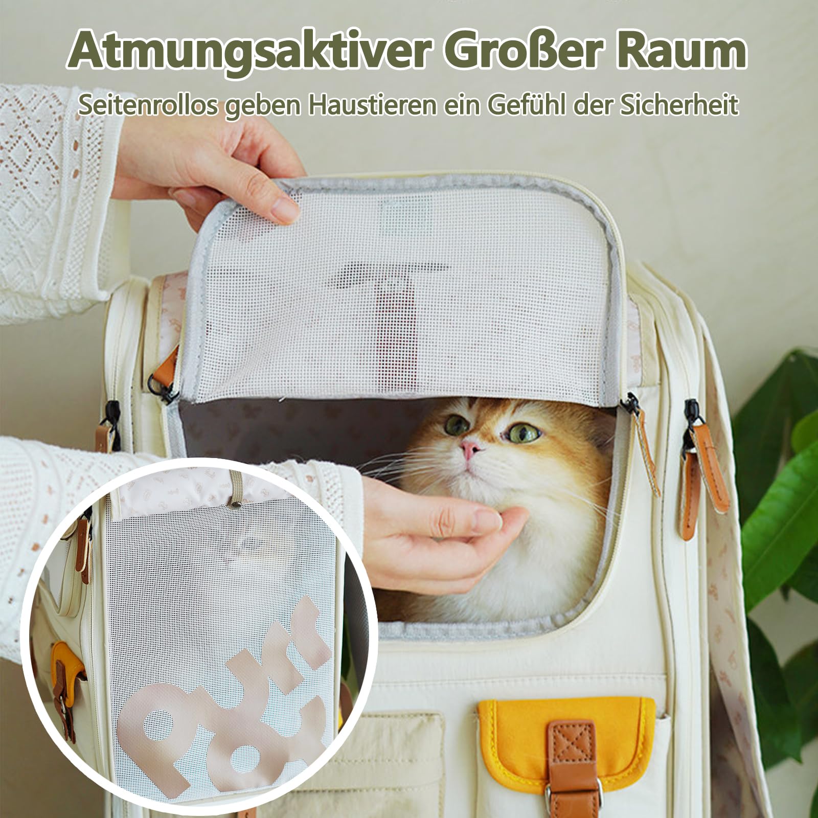 Galatée Hunde-Rucksack, Reisetasche Für Haustiere Mit Belüftungsöffnungen Aus Netzgewebe, Leichter, Belüfteter Haustier-Rucksack, Katzen-Rucksack Für Reisen, Wandern Und Camping(Orange)