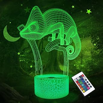 FULLOSUN Chameleon 3D Night Light Lizard Projection LED Lamp Baby Nursery Nightlight for Kids Room Home Decor Xmas Birthday Gifts with Remote Control 16 Color Changing