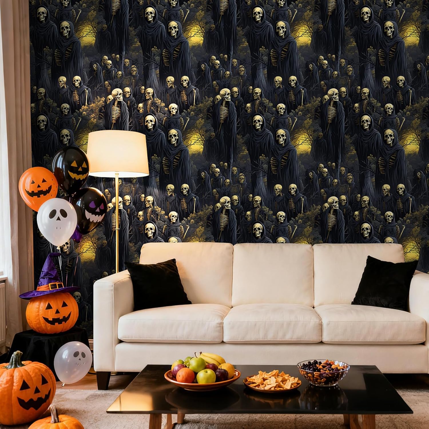 YENHOME Moody Gothic Wallpaper Peel and Stick Dark Forest Skeleton Skull Wallpaper 17.5" x10ft Spooky Undead Horde Macabre Art, Halloween Gothic Decor, Easter Resurrection Theme for Bedroom Game Room