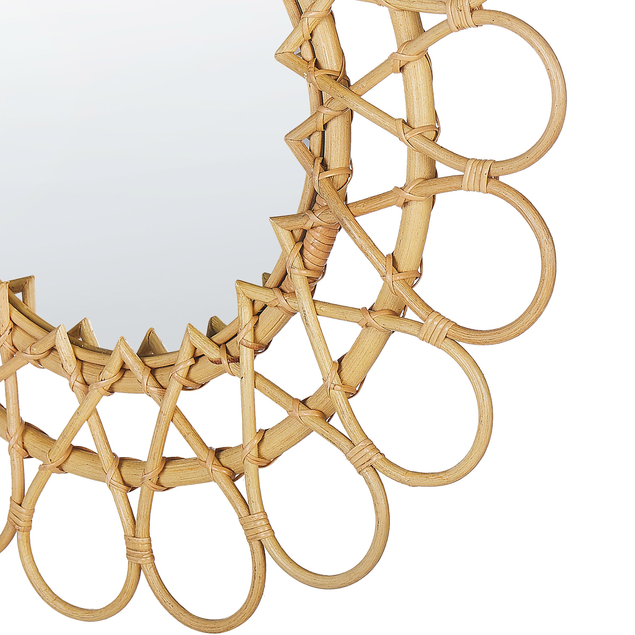 Miroir Mural Rond Moderne en Rotin Forme de Soleil ø 60 cm Naturel Babai