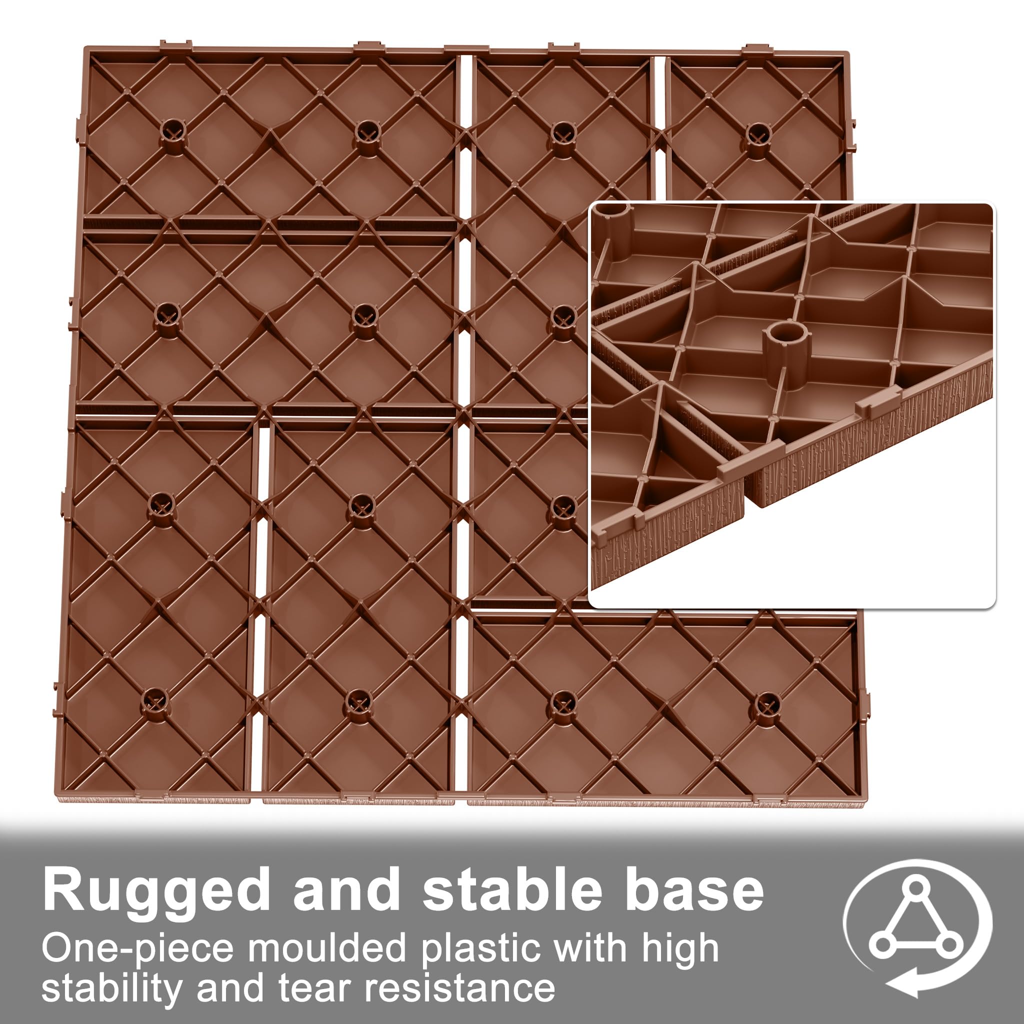 UISEBRT Piastrelle per terrazze e balconi, effetto venature del legno, piastrelle a incastro, per balcone, giardino, resistenti alle intemperie, con funzione di drenaggio, 30 x 30 cm, colore marrone