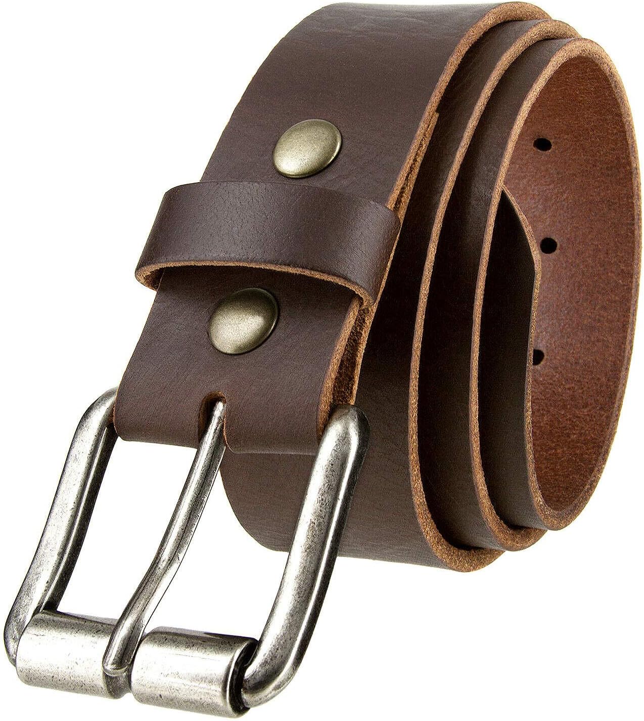 Genuine One Piece Full Grain Buffalo Leather Casual Jean Belt 1-1/2"(38mm) Wide, Big and Tall Size Up to 60"