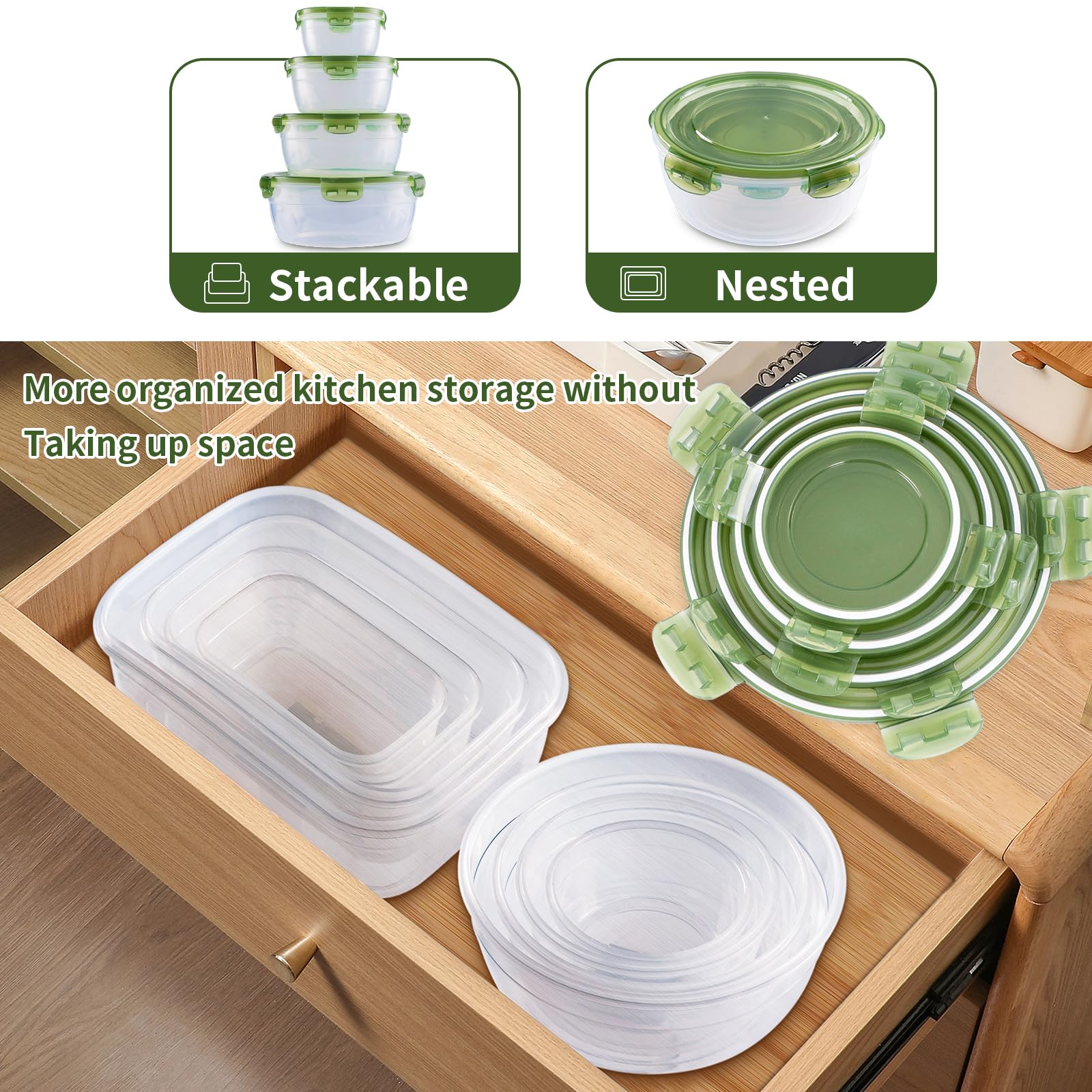 Today's Present Juego de 4 cuencos para mezclar con tapas, juego de recipientes de almacenamiento de alimentos, herméticos, apilables, a prueba de fugas, para cocina, sin BPA, microondas, lavavajillas