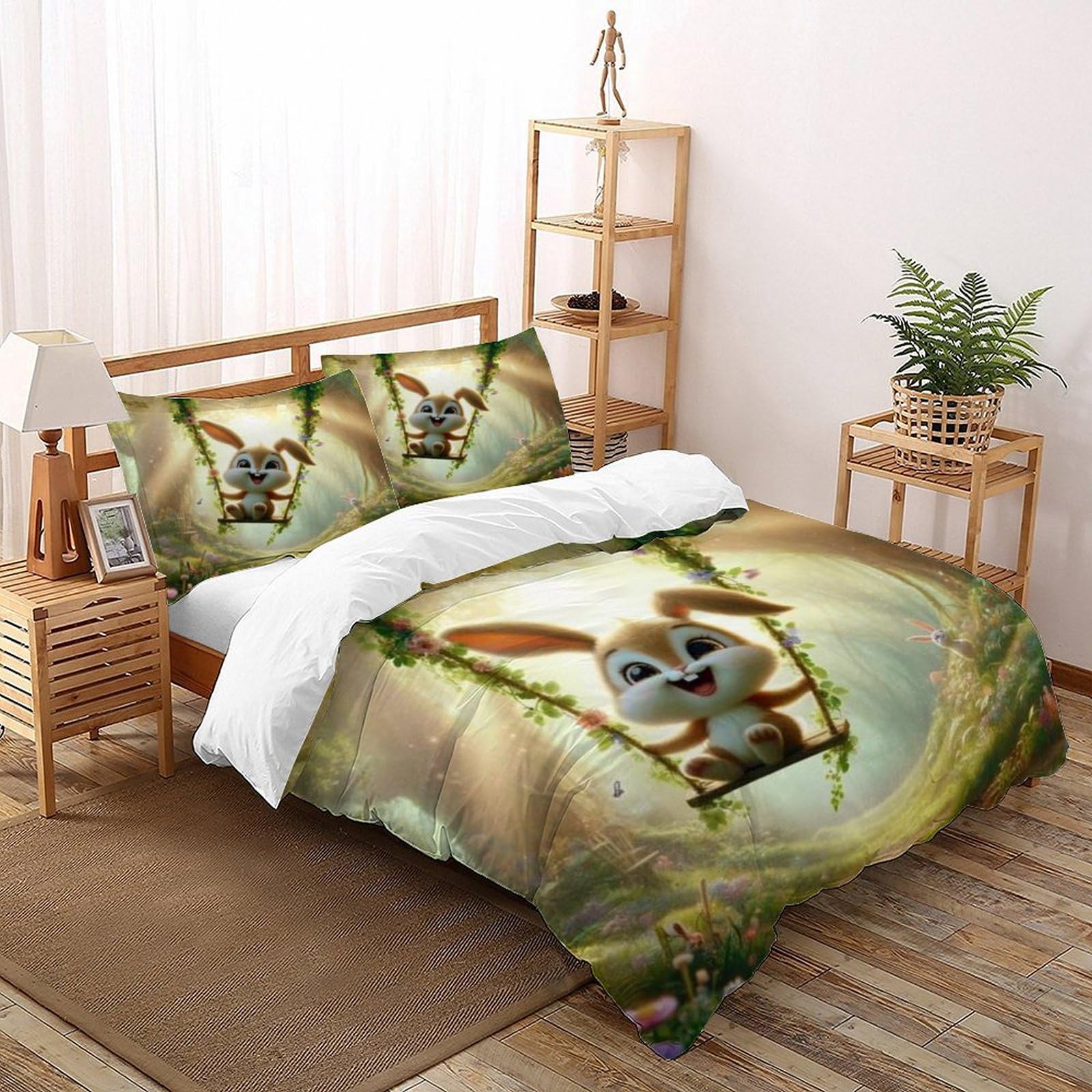 Housse de couette lapin 200x200 en microfibre super douce et respirante