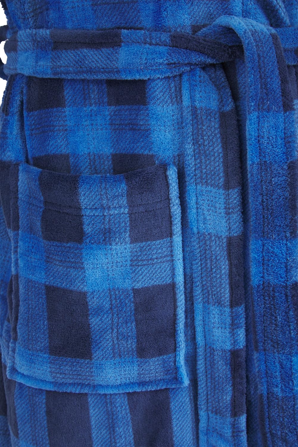John Christian Vestaglia Uomo in Caldo Pile a Quadri Blu