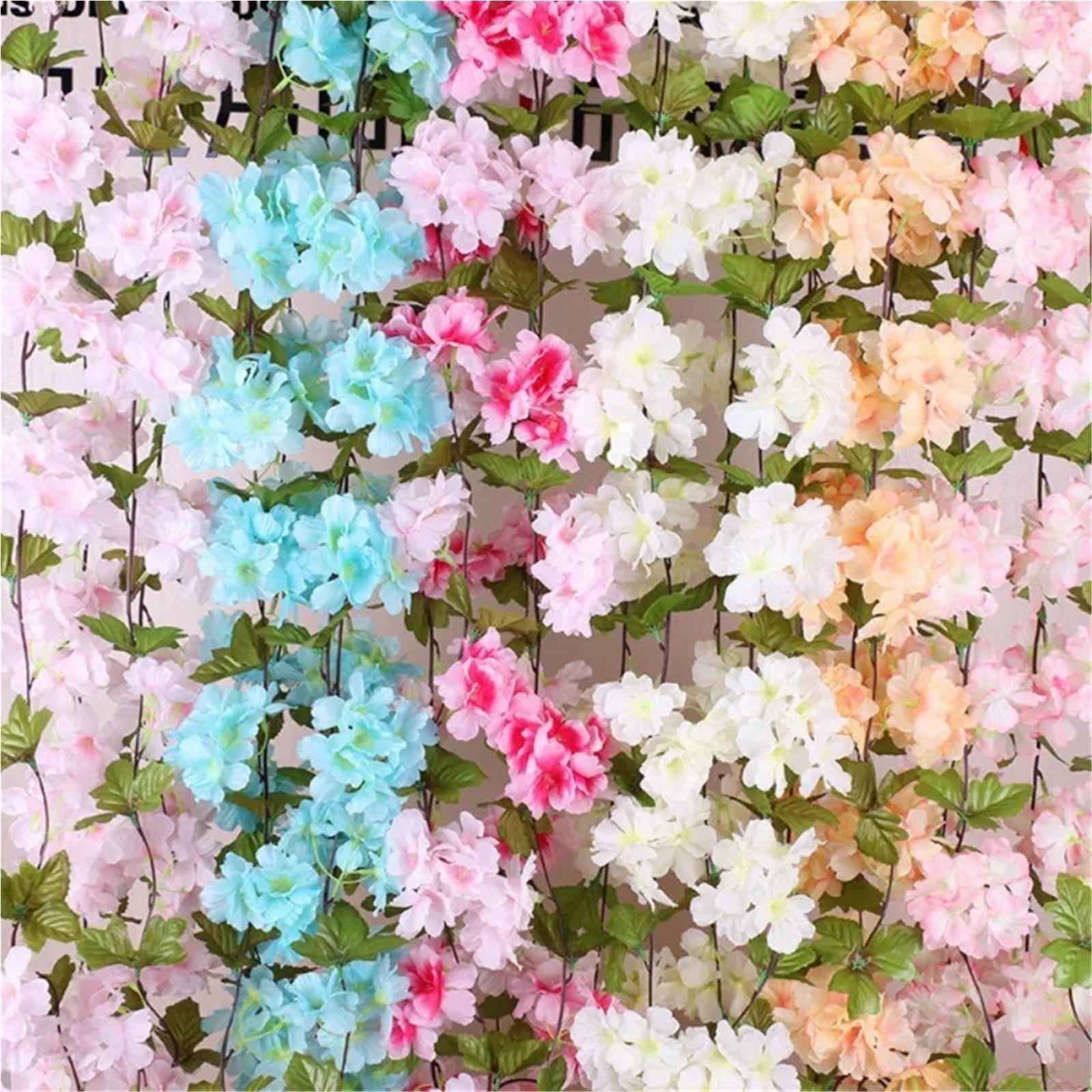 Künstliche Girlande Künstliche Blumenschnur, 230 cm, künstliche Sakura-Rankengirlande, Kirschblüten, Rankengirlande, Gartenbogen-Dekoration, künstliche Blumen(Rose Red,4pcs)