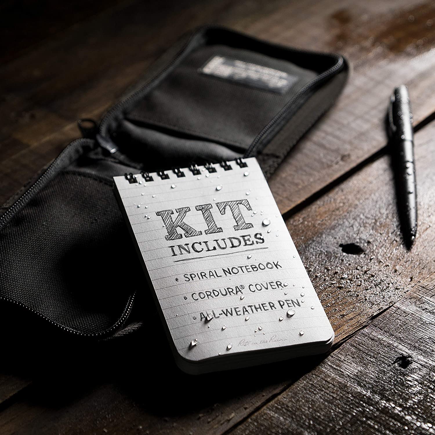 Rite in the Rain Wetterfestes Notizbuch-Set mit Spiralbindung, 7,6 x 12,7 cm, schwarzer Cordura-Einband, 7,6 x 12,7 cm, schwarzes Notizbuch und wetterfester Stift (Nr. 735B-KIT)