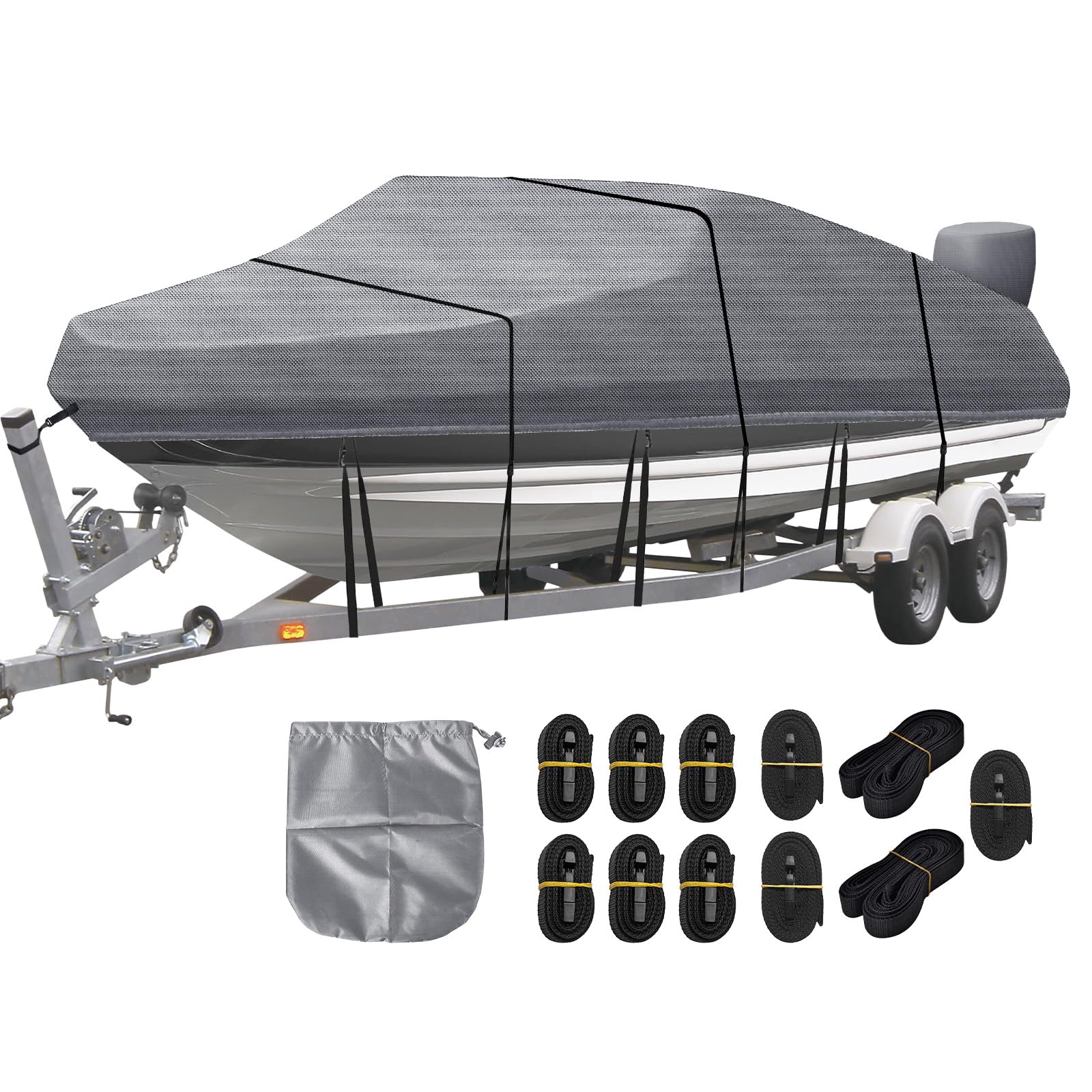 Bootsplane Wasserdicht Bootspersenning Bootsabdeckung 420D Oxford-Stoff Bootspersenning Abdeckung Abdeckplanen Boote Persenning für V-Rumpf, Ruderboot, Angelboot, Grau (17-19ft)