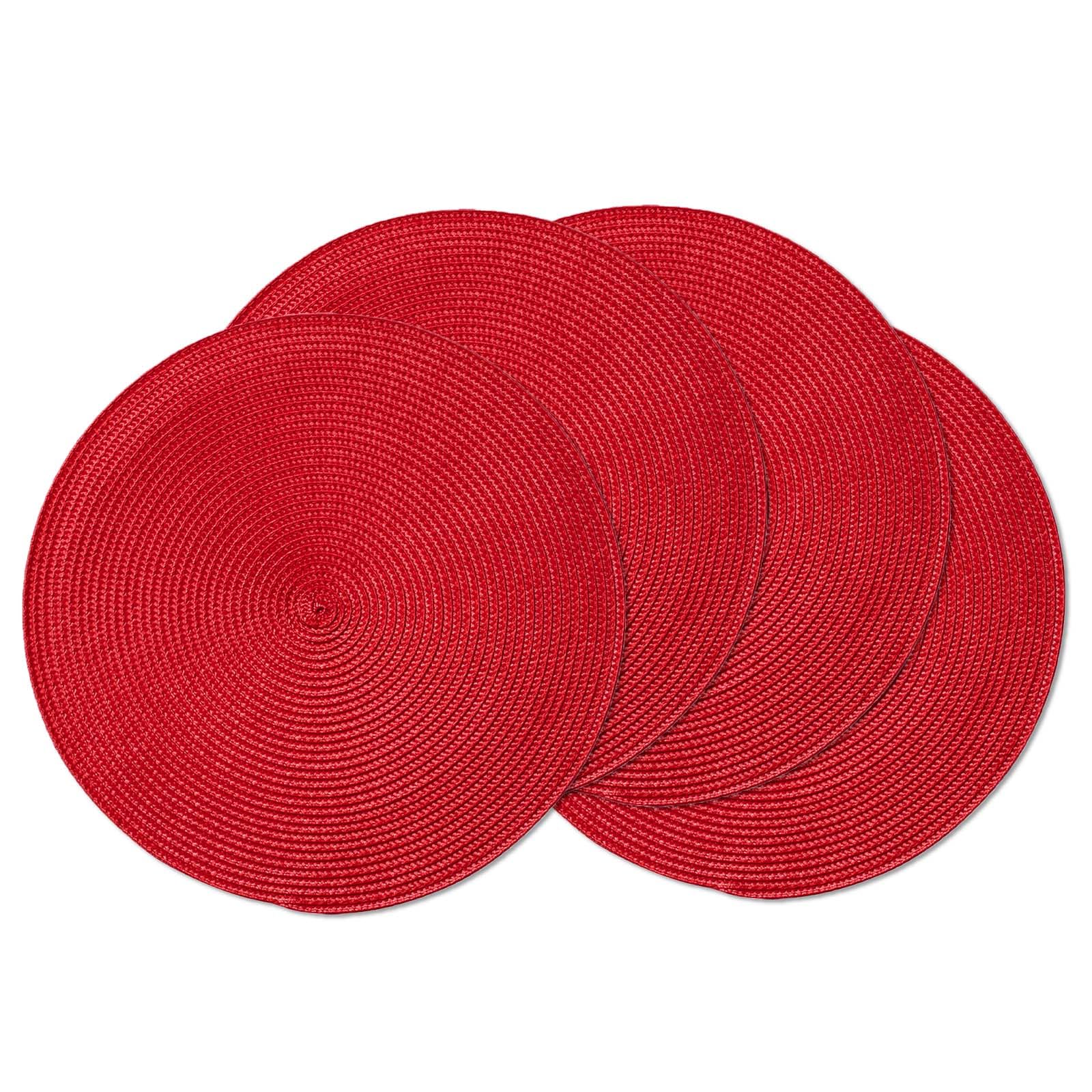 AHHFSMEI Round Placemats Set of 4 Heat Resistant Washable Non-Slip Woven Braided Table Mats for Dining Table Kitchen & Home Decor (red,4)