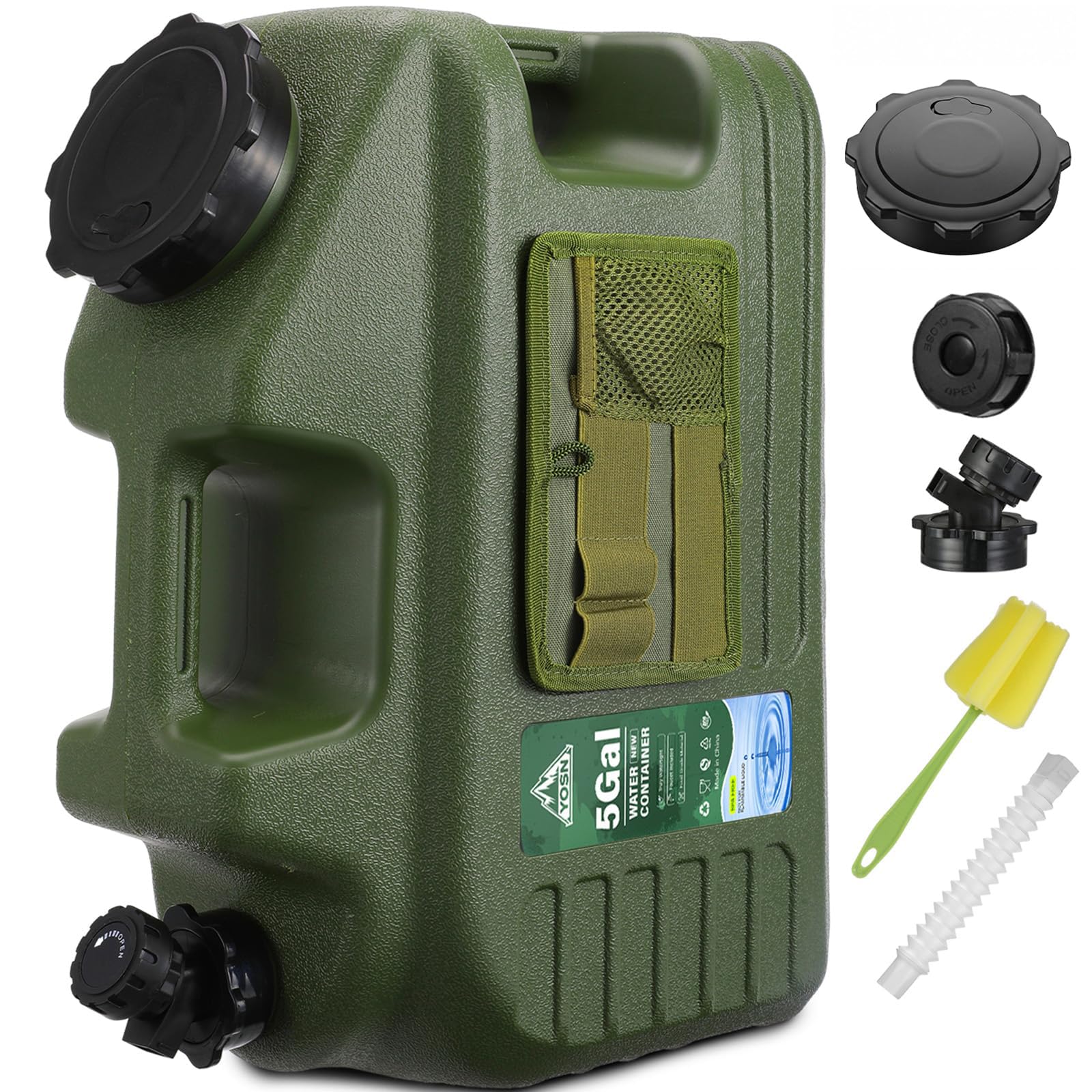 YOSN green 5 gallon water jug with spigot and accessories