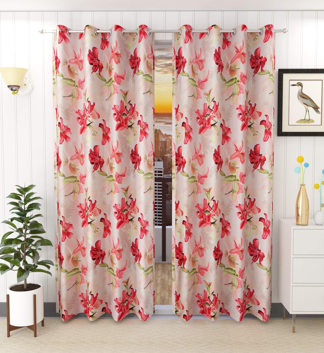 Digital Printed Floral Curtains Window 5 Feet, Pack of 2, Maroon-image-6