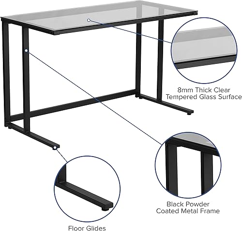 Miniatura 4 de Escritorio de cristal de los muebles del flash con el marco del metal del pedestal negro