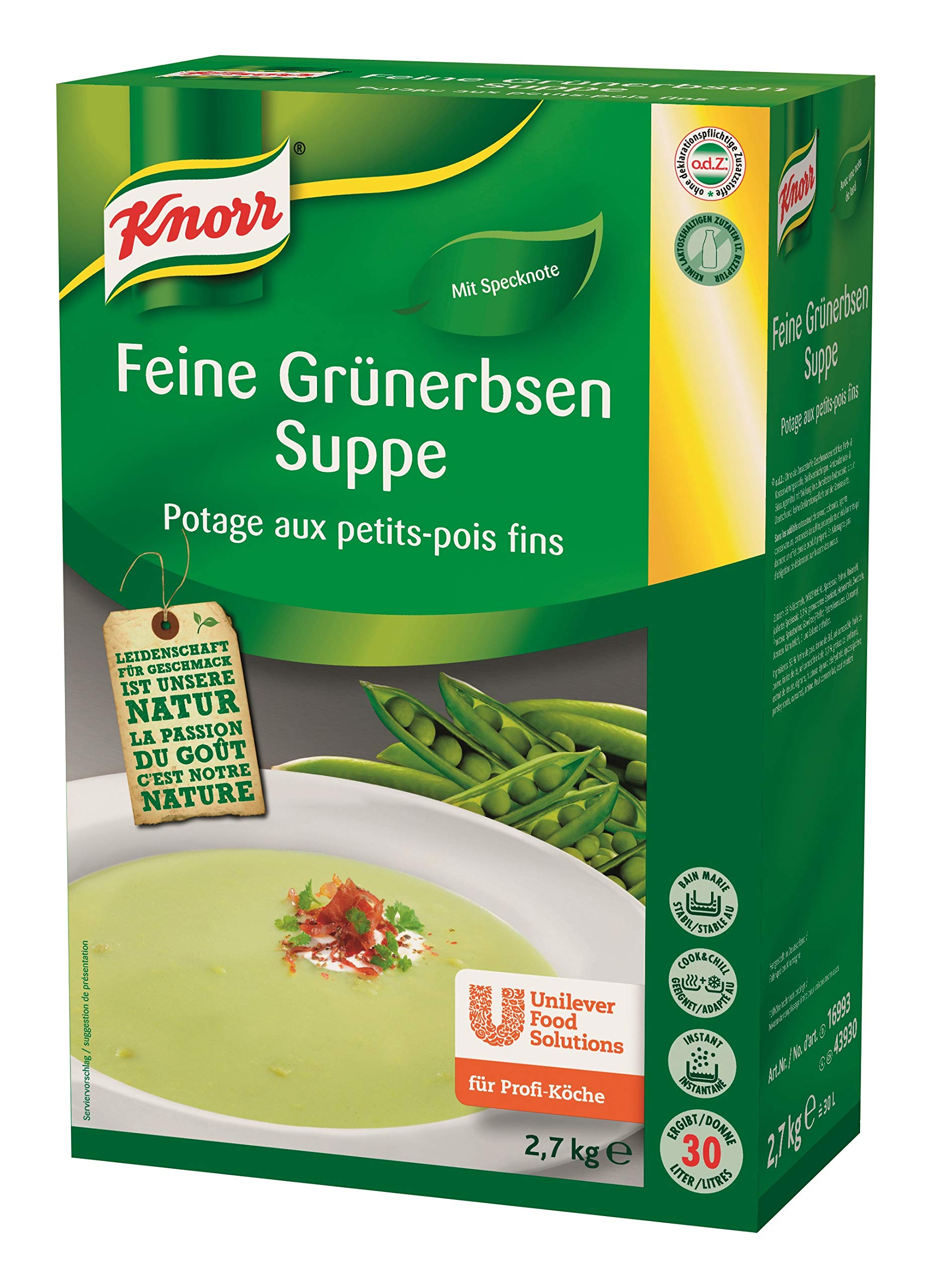 Knorr feine Grünerbsen Suppe Trockenmischung (typischer Erbsen Geschmack mit leichter Specknote) 1er Pack (1 x 2,7 kg)