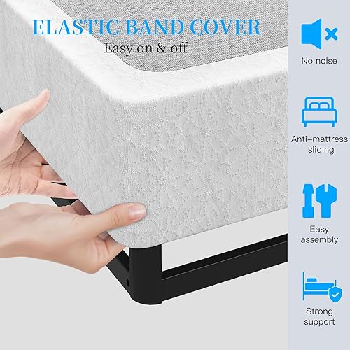 Miniatura 5 de Somier de 9 pulgadas para cama individual, solo resorte de caja metálico para cama individual, soporte de base de colchón de marco de metal 2-Negro