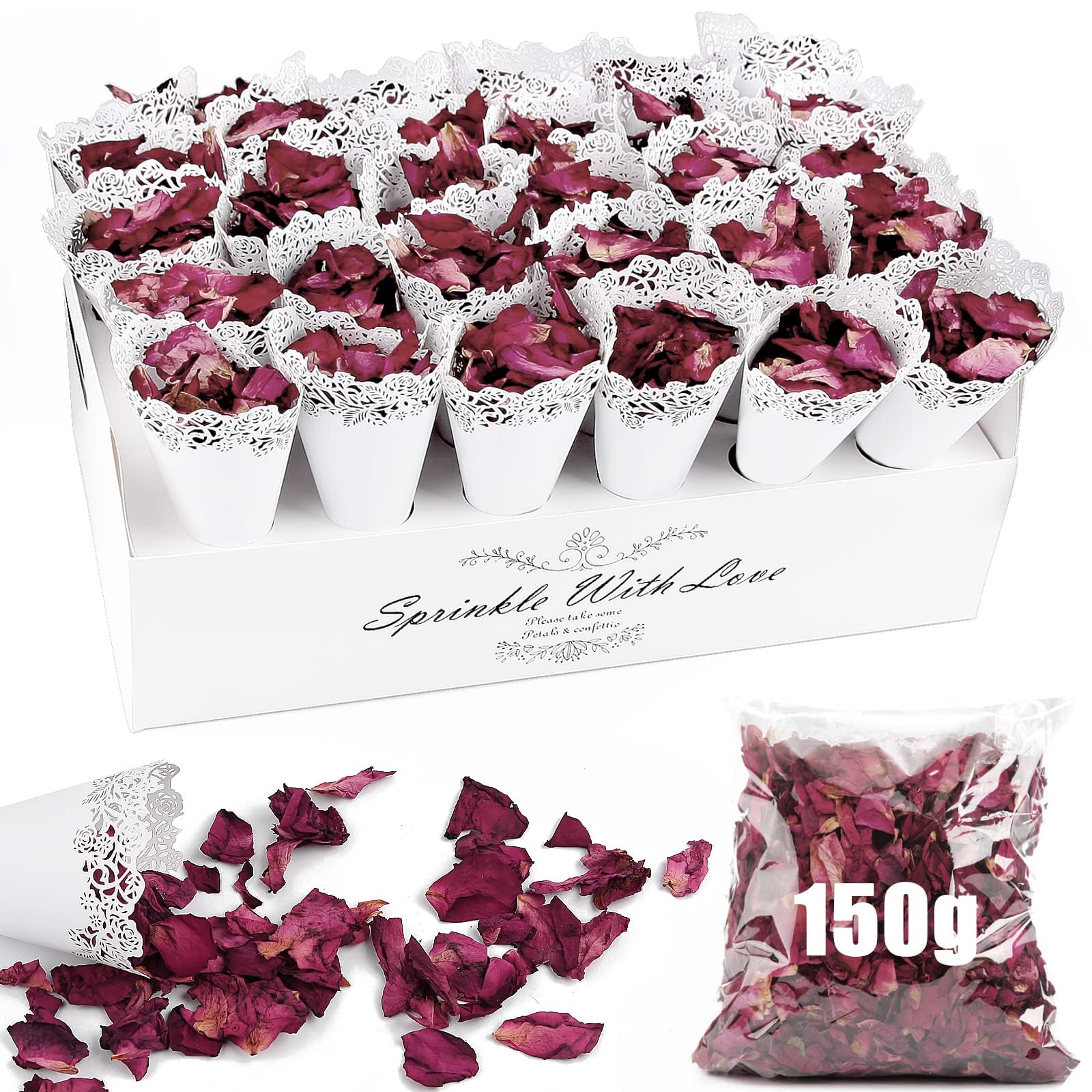 Mbsomnus 30 Piezas Conos Arroz Boda 150 Gram Petalos de Rosa Degradable 30 Agujeros Soporte Confeti para Boda para Decoracion cumpleaños, Mesas, Fotografía, Decoracion Boda (Estilos florales)