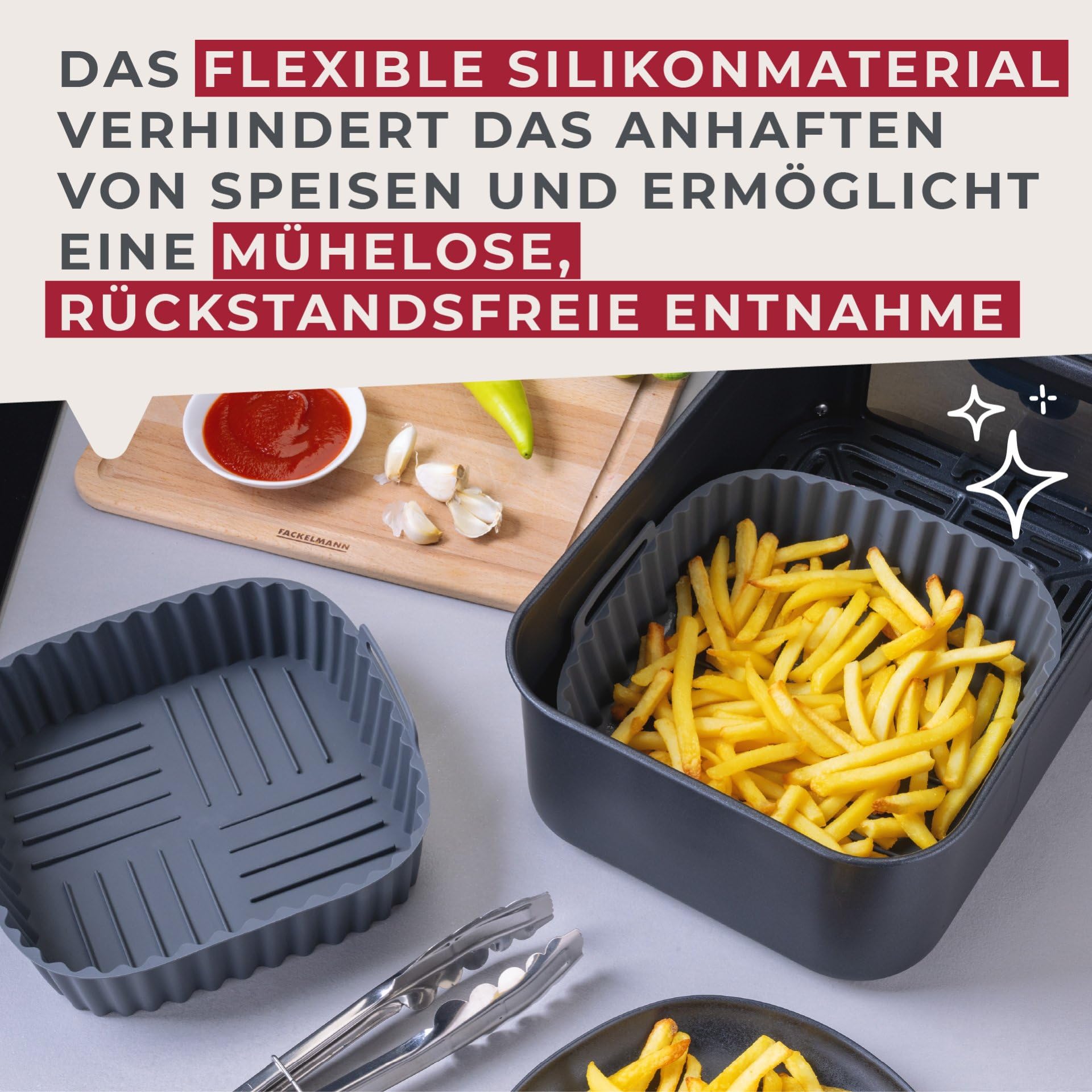 Fackelmann Molde Air Fryer Cuadrado 20 Cm Silicona LFGB – Resistente Al Lavavajillas Y Alta Temperatura (Verde)