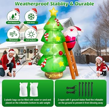 Danxilu 7 FT Christmas Inflatable Tree Decorations with Santa Climbing | Xmas Blow Up Tree with Built-in LED Lights for Outside Indoor Garden Yard Holiday Party