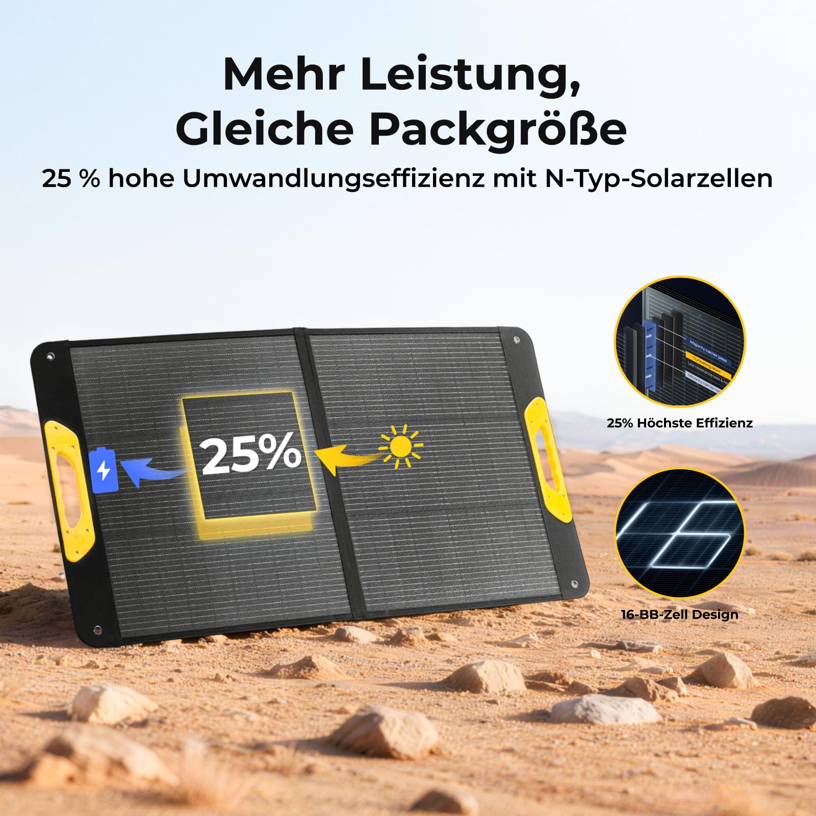 BougeRV 100W Faltbares Solarpanel, 25% Effizienz N-Typ, IP65, Tragbares Solarmodul mit XT60/DC5521/DC7909, für Camping Outdoor