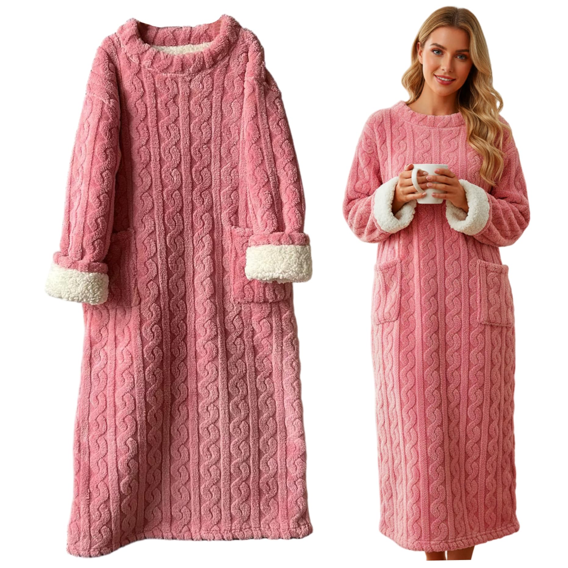 Camisones de Invierno para Mujer, Camisones de Invierno para Mujer, Forro Polar difuso, Acogedor, de Felpa, cálido, para, Ropa de Dormir