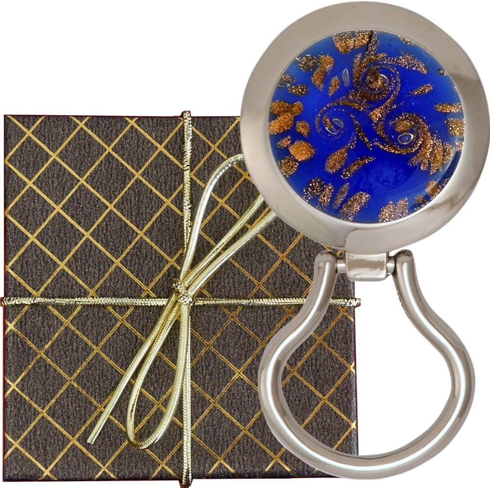 Chatt Murano Style Art Glass Blue Gold Magnetic Eyeglass Holder in Gift Box