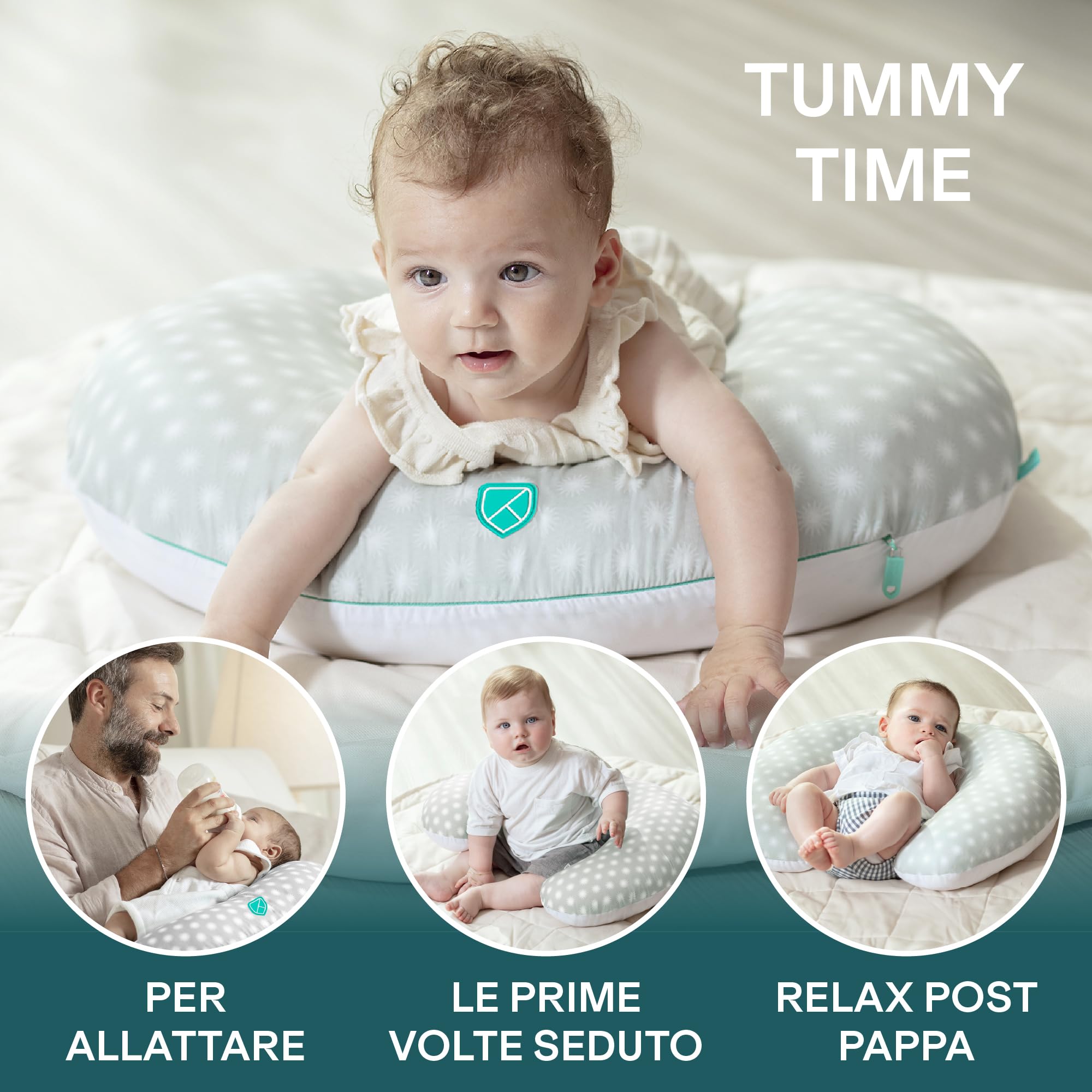 Koala Babycare Cuscino Allattamento Neonato Comodo e Adatto a Tutte le Taglie – Ciambella Allattamento Neonato 0-12 Mesi con 5 Usi Diversi (Grigio-Bianco Stelle)