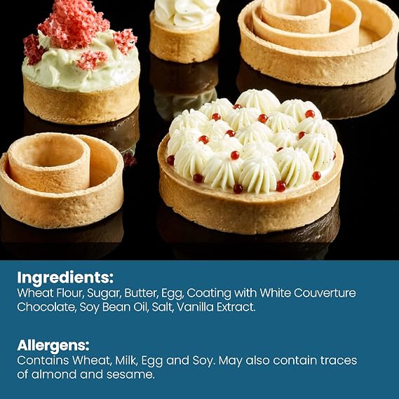 Cambie Sweet Round Mini Tart Shells, 1.38 Diameter, French Style Tart Shells with White Chocolate Coating (Pack of 96)
