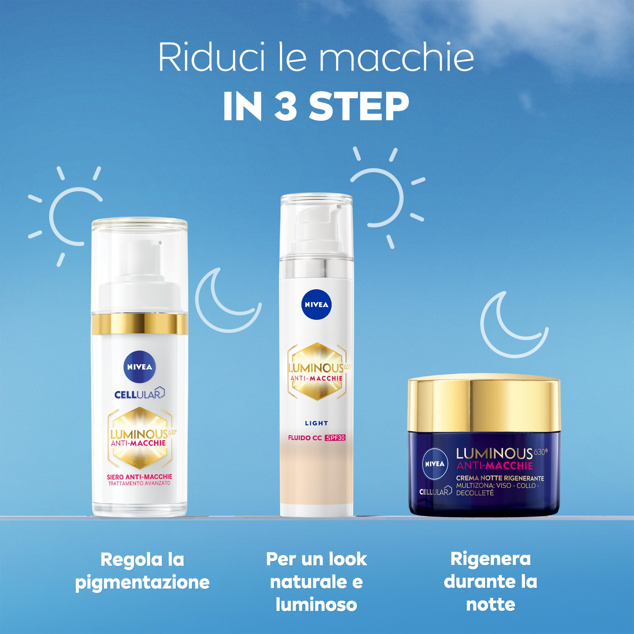 NIVEA Luminous630 Fluido CC Cream SPF 30 3-in-1 Light 40 ml, Crema colorata viso con pigmenti incapsulati e tripla azione anti-macchie, Crema antimacchie viso con Acido Ialuronico e Thiamidol