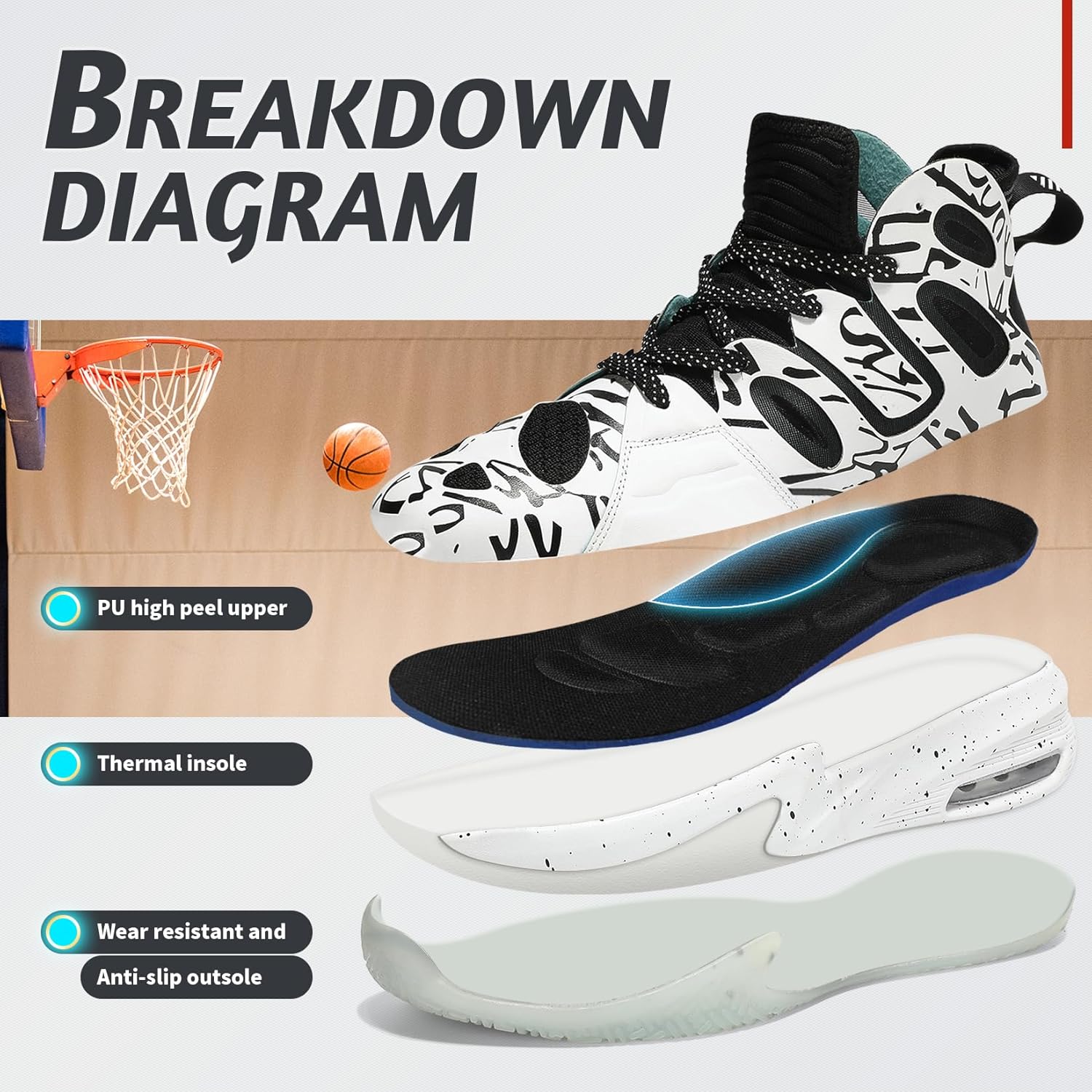 ASHION Men's Basketball Shoes Fashion Breathable Non Slip Sneakers Mens Arch Support Running Sport Shoes - Image 3