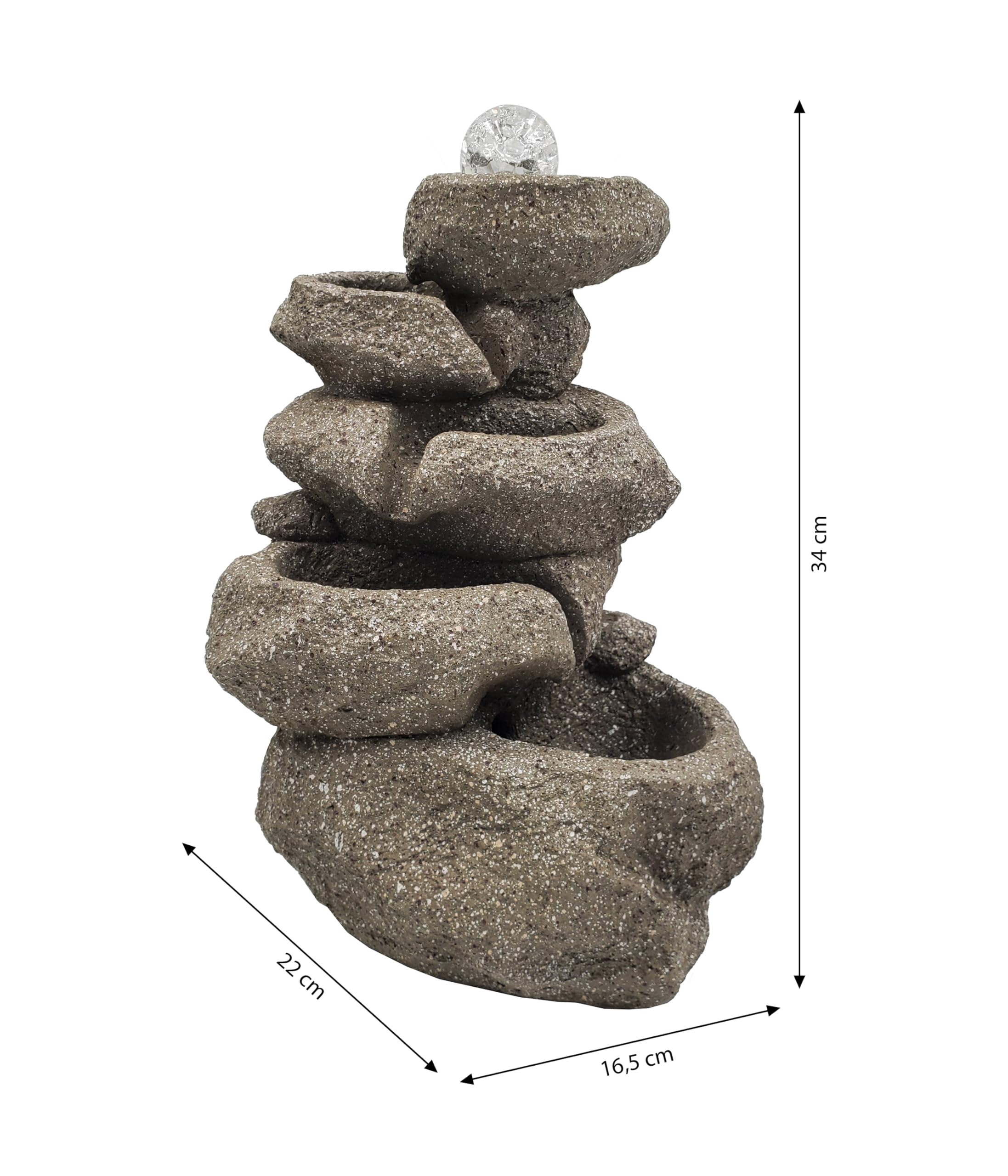 Dehner Zimmerbrunnen Olina, Indoor-Brunnen, mit LED-Beleuchtung, ca 16,5x34x22 cm, Polyresin, grau